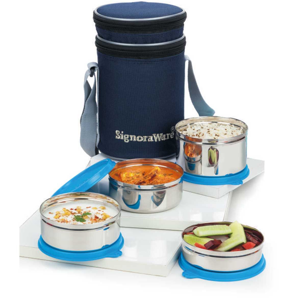 Signoraware Executive Steel Big Lunch Box (4cont with bag set) - 3501