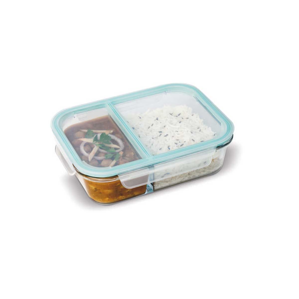 Signoraware Slim Borosilicate Glass Small Partation Lunch Box 600ml - 1507