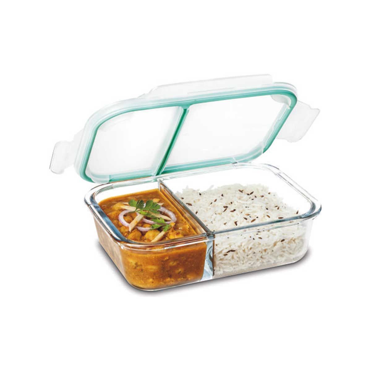 Signoraware Slim Borosilicate Glass Small Partation Lunch Box 600ml - 1507