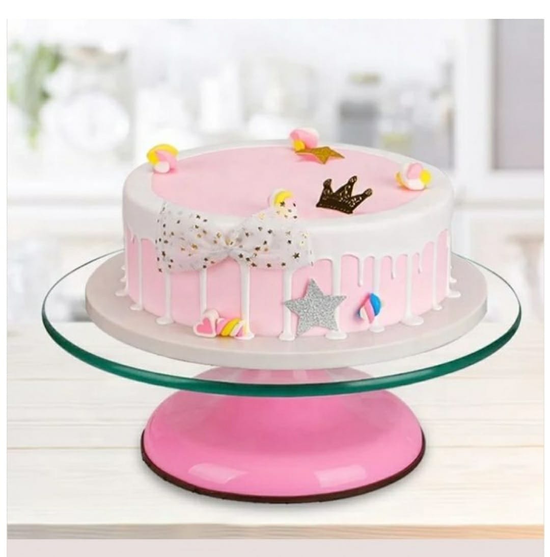 Kpa Glass Cake Decorating Turntable / Cake Stand, Smooth Rotating Turntable For Cake Decora, (Pink)