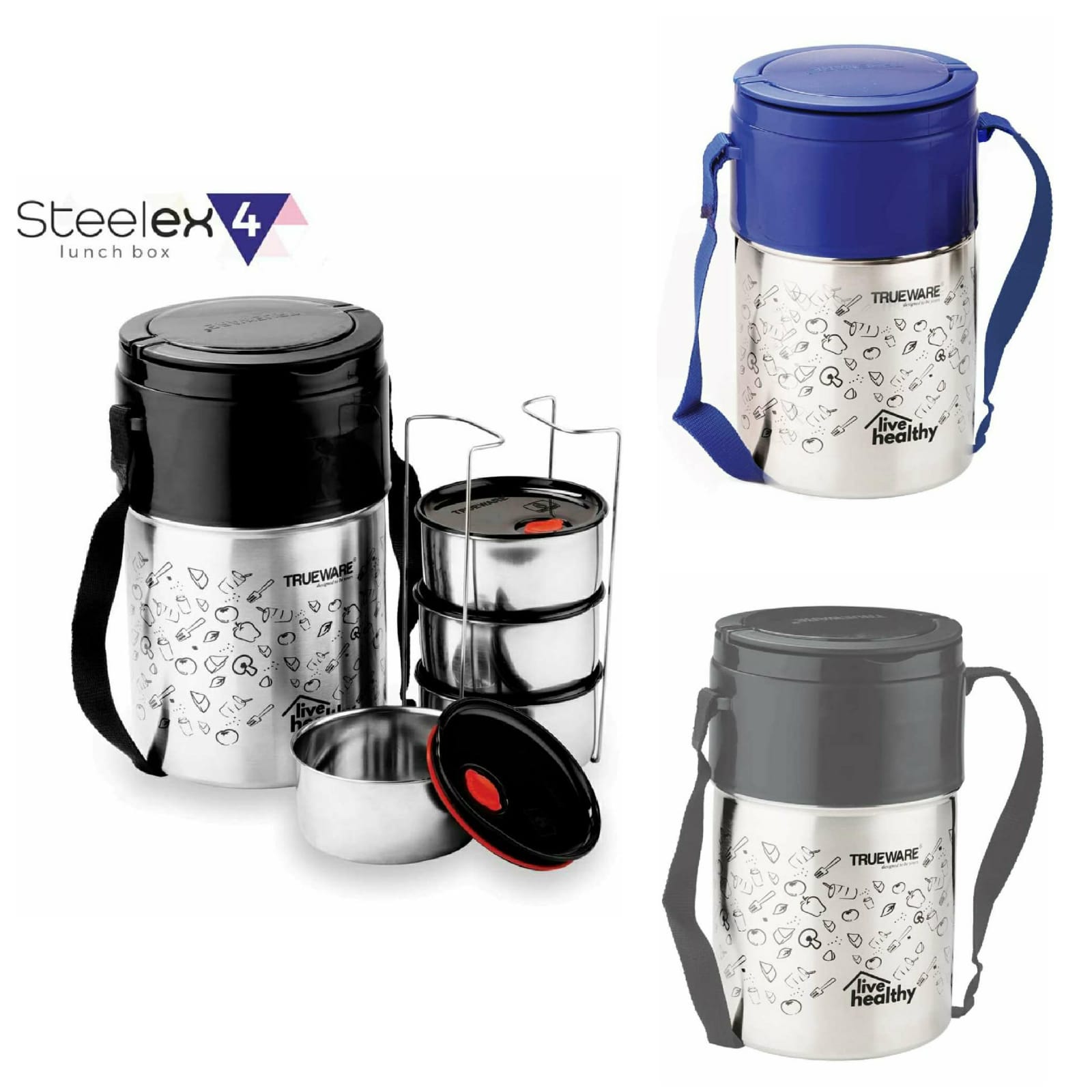 Trueware Steelex 4 Lunch Box, Stainless Steel Each 350ml 4Container, Insulated Lunch Carrier, 1piece