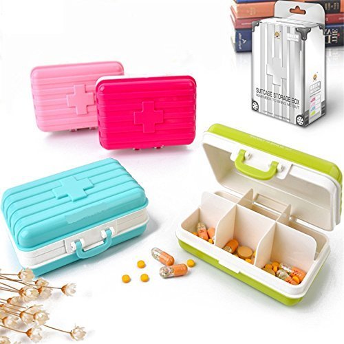 Sama Suitcase Shape Mini Pill Box Container, 6 Partation Suitcase Storage box, Set of 2 pieces Pack 