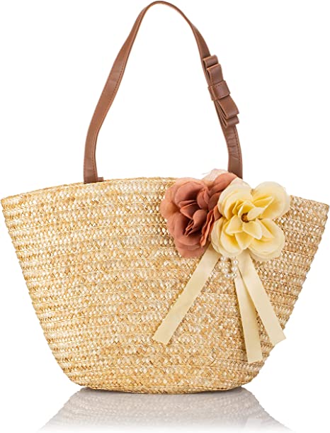 Sama Pro Bamboo Tote Bag with Leather Strap, Fashion Flower Lady  beach Handbag